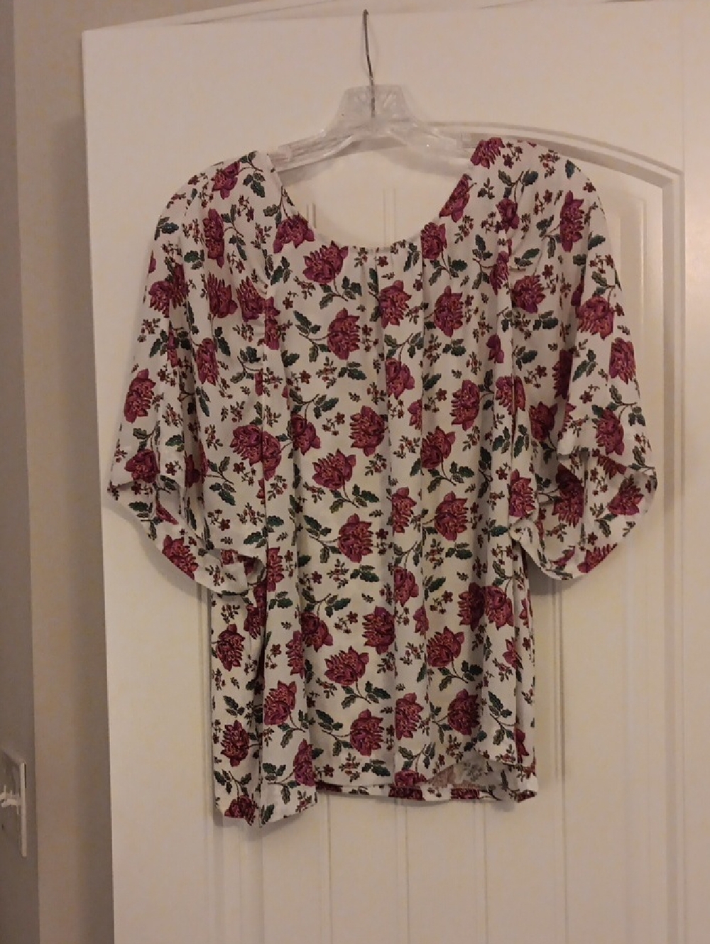 LOFT White Top with Pink and Green Floral Print